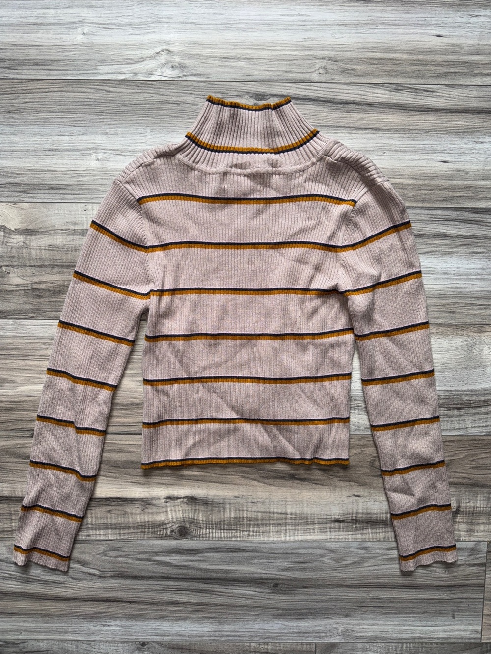 Pink Republic Pink and Mustard Striped Turtleneck Sweater